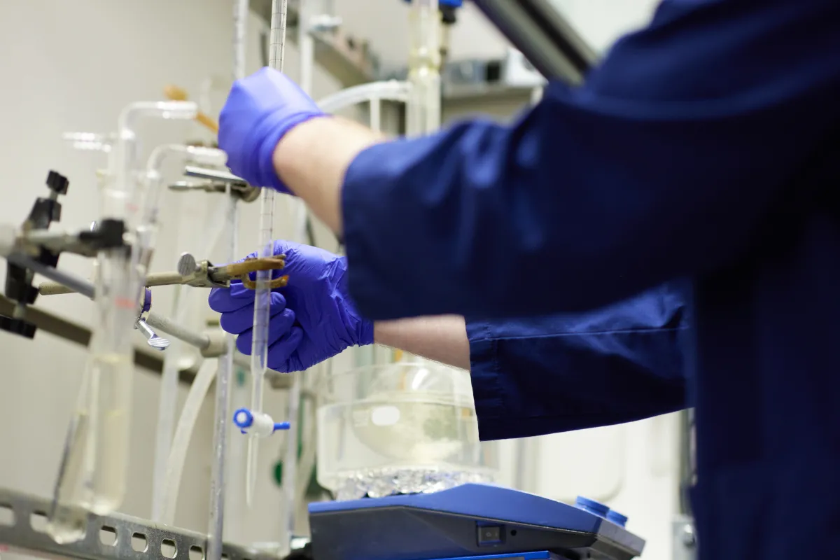 A researcher conducts laboratory testing at Airable Research Lab, supported by the Ohio Soybean Council.