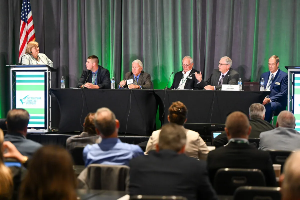 A panel of United Soybean Board farmer-leaders discusses FY25 investments during the board’s summer meeting.