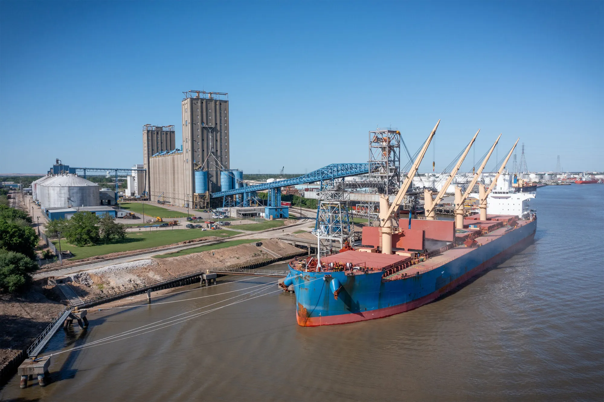 Port of Houston facility with a ship ready for soybean exports.