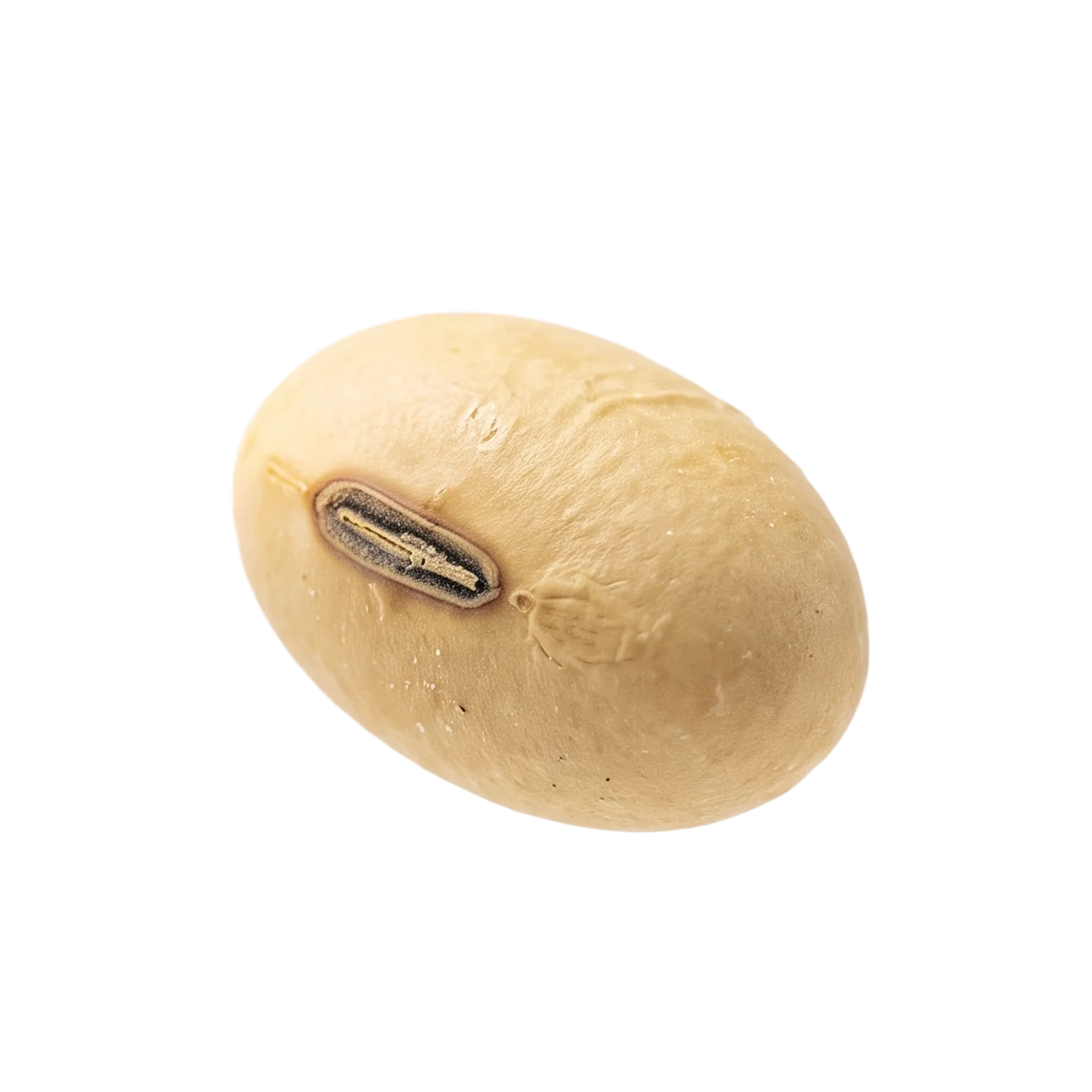 A single soybean floating on a white background.